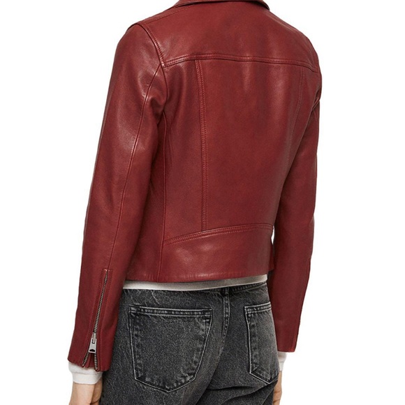 AllSaints Brick Red Dalby Leather Biker Jacket - Picture 3 of 11